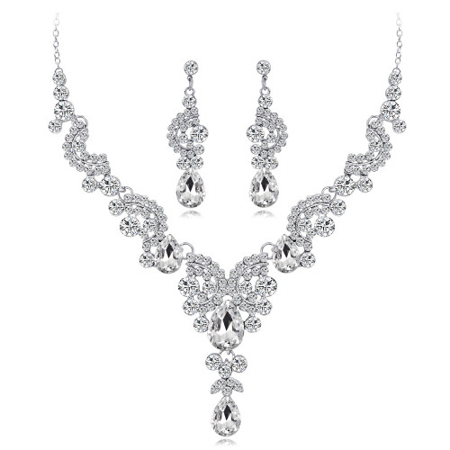 Women's Crystal Necklace And Earrings Set Bride Jewelry Gifts Set
