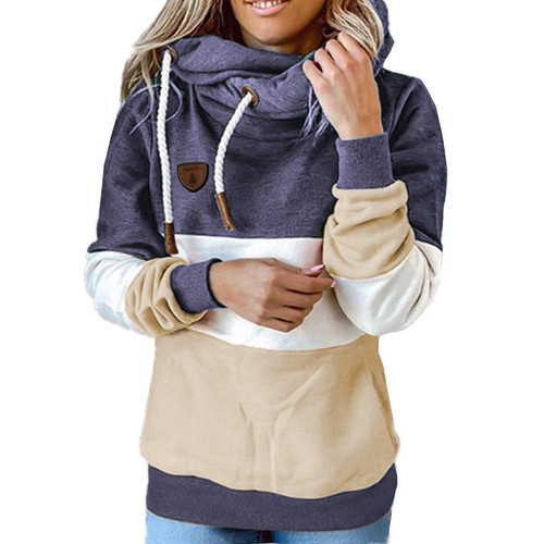 Autumn and Winter New Women's Clothing Stitching Hooded Sweater Loose Top