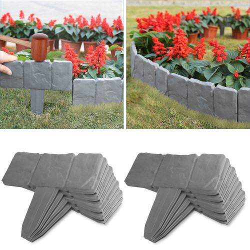 20 PCS Cobbled Stone Effect Plastic Garden Lawn Border Edging