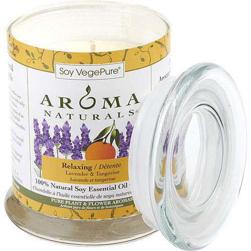 RELAXING AROMATHERAPY by Relaxing Aromatherapy ONE 3.7x4.5 inch MEDIUM GLASS PILLAR SOY AROMATHERAPY CANDLE.COMBINES THE ESSENTIAL OILS OF LAVENDER AND TANGERINE TO CREATE A FRAGRANCE