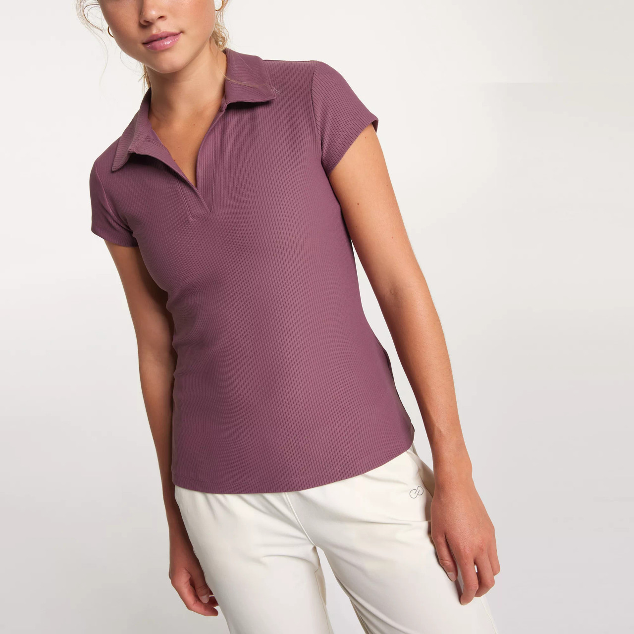 CALIA Women's Ribbed Johnny Collar Golf Polo