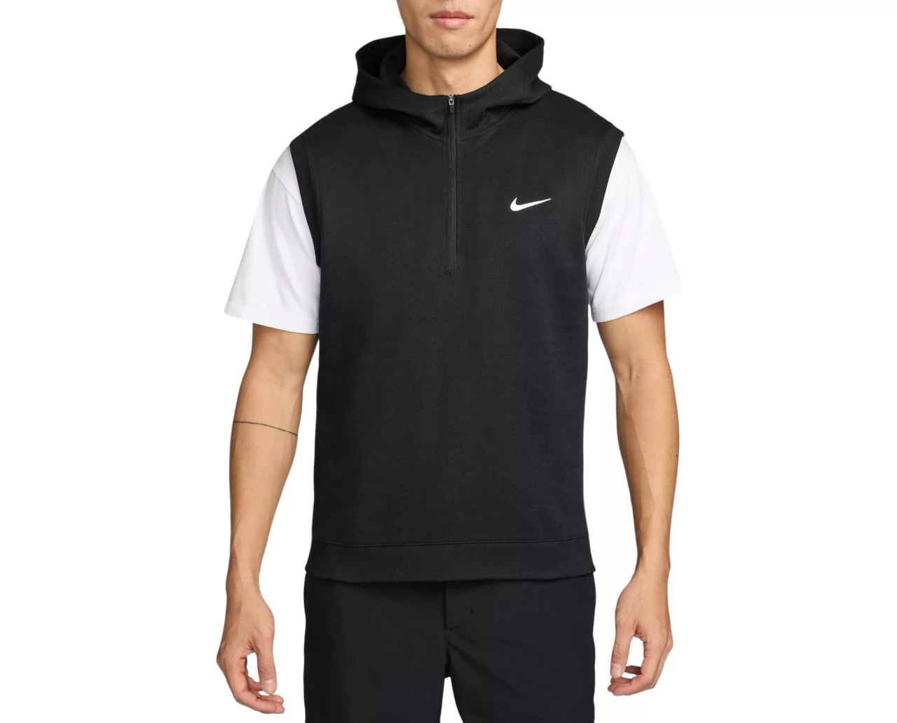 NIKE GOLF メンズベスト 黒 M Nike Men's Tour Hooded 1/2 Zip Golf Vest - Golf Nation