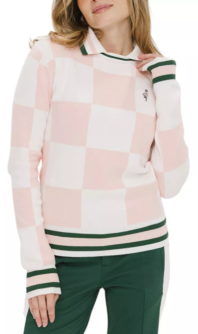Fore All Women's Dorothy Checkered Golf Sweater, XS, Pink/White