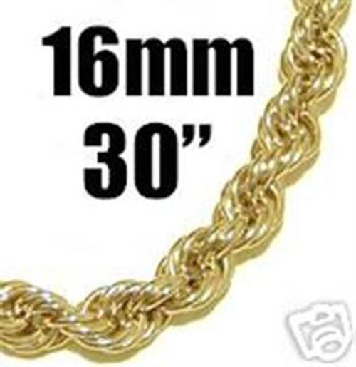 16MM-Hip Hop Pure Gold 14k Gold Plate 30" chain