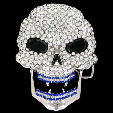 Skull belt buckle New Iced out !   BLUE MOUTH