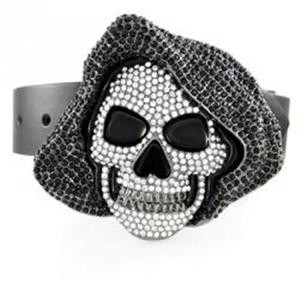 Hoodie Skull Belt Buckle with clear and BLACK Stones.