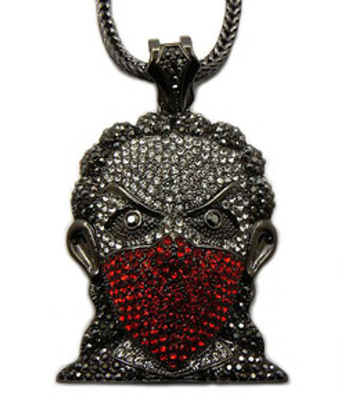 "Plies 3" x 2" RED BANDANA MASK Iced Out pendant. w/FREE 36" chain