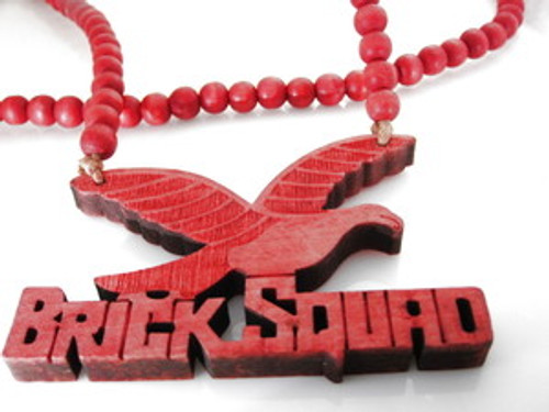 Brick squad red good wood pendant w/36" beaded chain