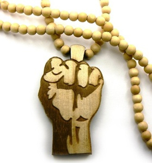 "Power Fist Natural Wooden Pendant w/FREE 36" Beaded Chain "Power Fist Natural Wooden Pendant w/FREE 36" Beaded Chain