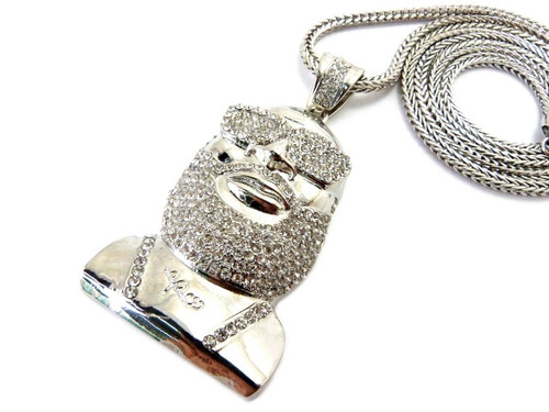 Rick Ross SILVER-Fully Iced Out Pendant w/ FREE 36" Chain