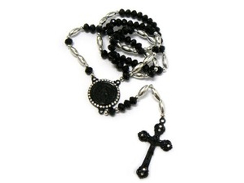 "Shambhala Black Diamond Rosary Bead Chain with Cross #2