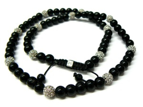 36"Black ONYX & CRYSTAL Shambhala Necklace