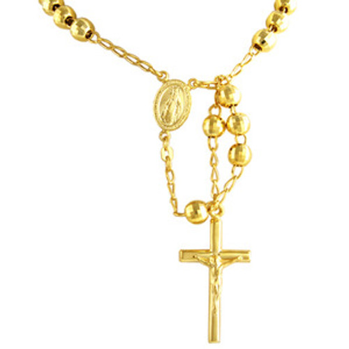 "Kayne West Style  Gold Thick Bead Crucifix Rosary