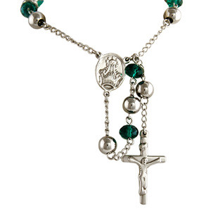 "Silver Crystal Teal Bead Crucifix Rosary 