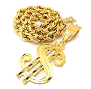 "14k$ XLarge Sign Pendant Gp - 2.65" & 6.25" With 18mm 30" Hollow Rope Chain)
