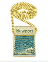 CIGARETTES PENDANT SMOKE GOLD CHAIN NEWPORTS NECKLACE DIAMOND NEWPORT BOX HIP HOP RAPPER BLUNT ICED OUT 30IN.