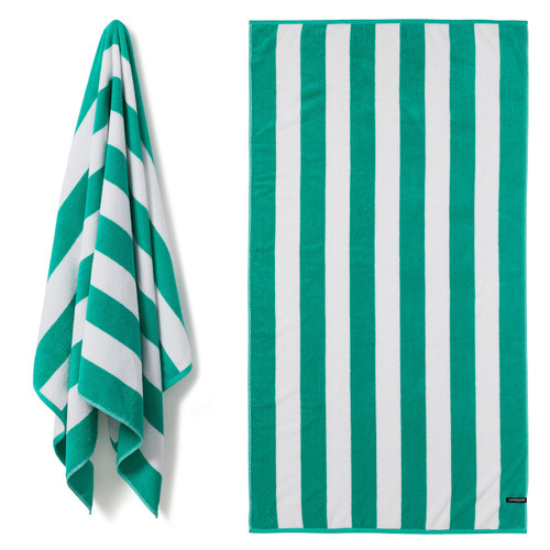Cotton Terry Cabana Stripe Beach Towel - Spearmint