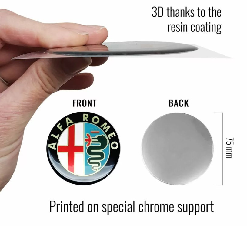 ALFA ROMEO 45 MM STICKER 3D EMBLEM SELF ADHESTIVE AUTHORIZED MADE IN ITALY