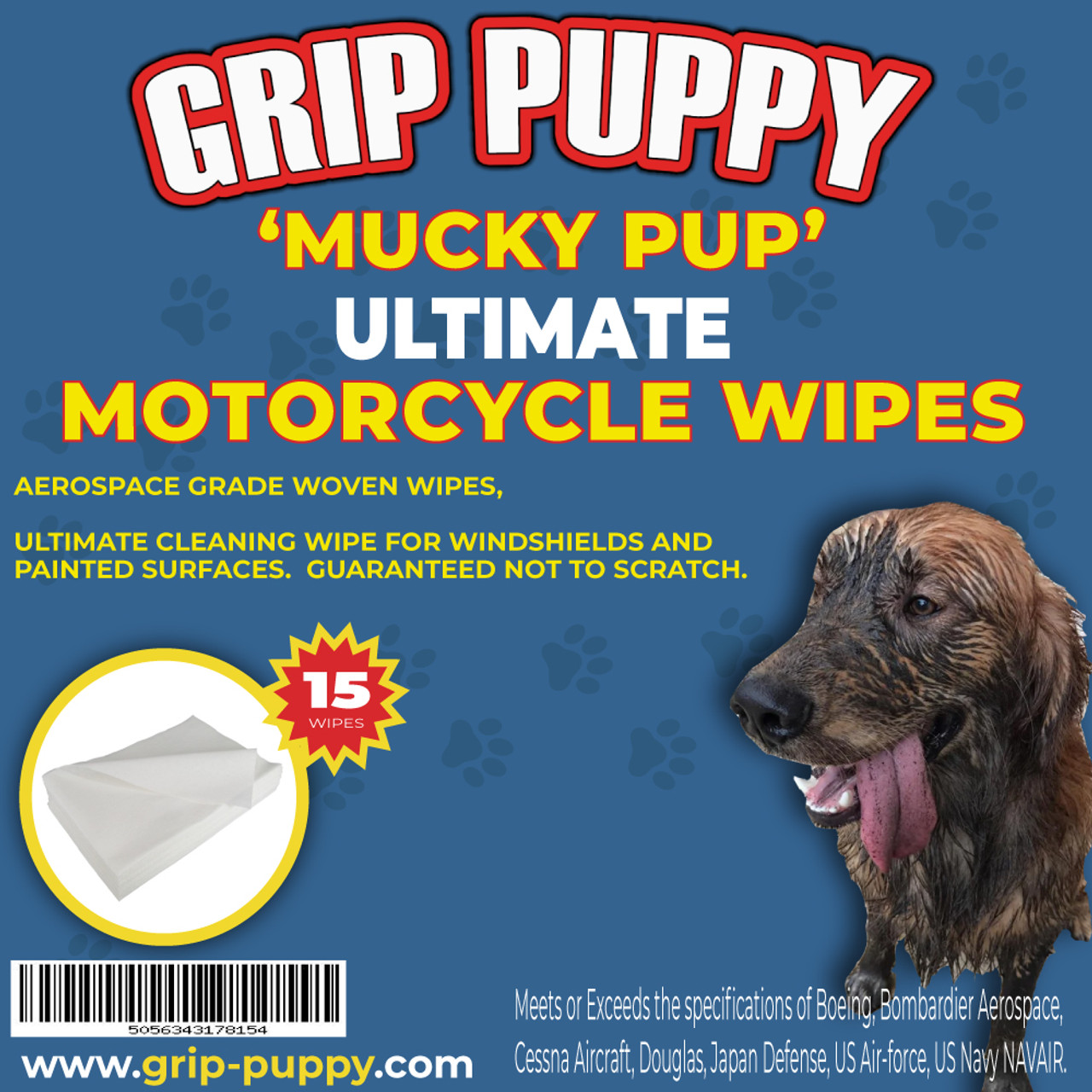 GRIP PUPPY MUCKY PUP ULTIMATE MOTORCYCLE WINDSHIELD PAINT CLEANING WIPES