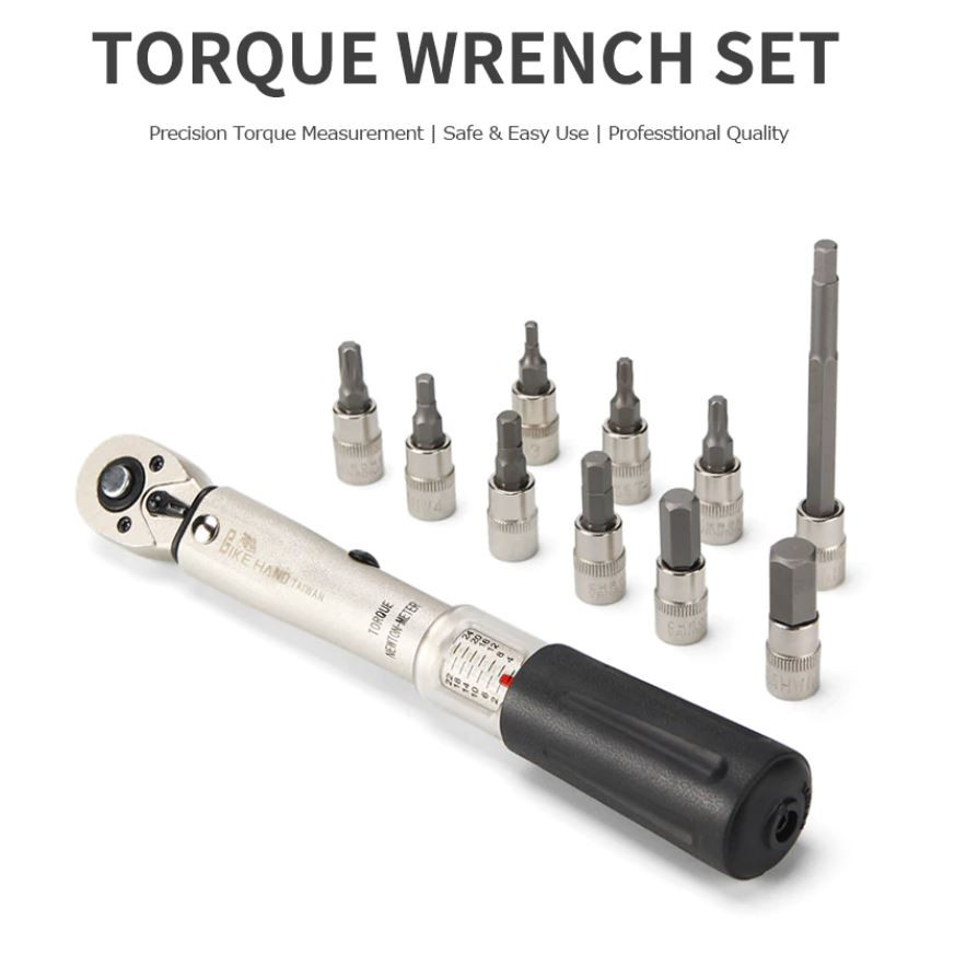 Cyclists 1/4" Drive Click Torque Wrench Set - 2-24Nm, Bike Maintenance Kit With Allen & Torx Bits, Extension Bar