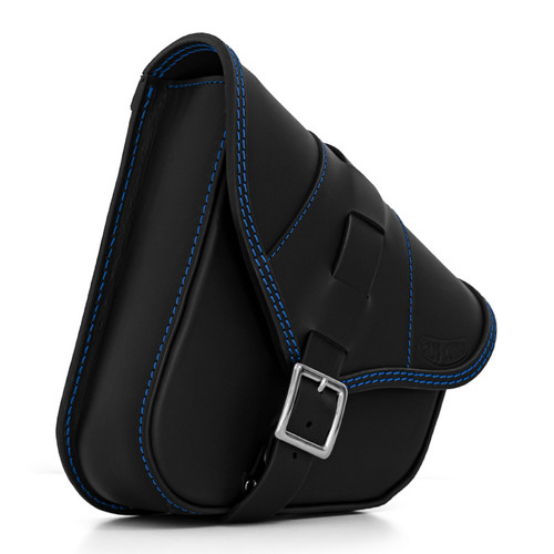 Bob Special - Leather swingarm bag for Harley-Davidson® Softail® Italian Leather Blue Thread