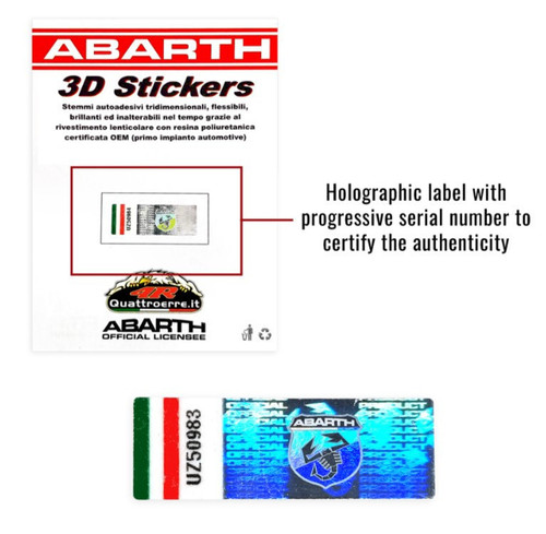 ABARTH 4X 48 MM STICKER TABS EMBLEM SELF ADHESTIVE AUTHORIZED MADE IN ITALY