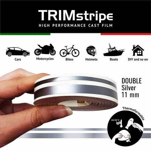 SILVER AUTOMOTIVE MOTORCYCLE 11mm DOUBLE TRIM TAPE DETAIL PINSTRIPE ADHESIVE VINYL