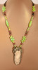 Live Show Item 46 -Hummingbird Woman Shamanic Power Talisman Necklace with native Nepalese bird woman carving, apple green turquoise and Tibetan dzi stones. 