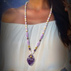 Live Show JL6. The Celestial Guide Necklace.  Directional 8 point star. Amethyst. Pearl. Lavender Amethyst. Cape Amethyst.