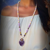 Live Show JL6. The Celestial Guide Necklace.  Directional 8 point star. Amethyst. Pearl. Lavender Amethyst. Cape Amethyst.