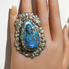 Show JL30. Labradorite Hand Carved Quan Yin Ring. Adjustable Size. Nepalese