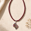 Hand-Made Pave Bead Silver Pendant With Garnet Twist Necklace. Live Show Item S4