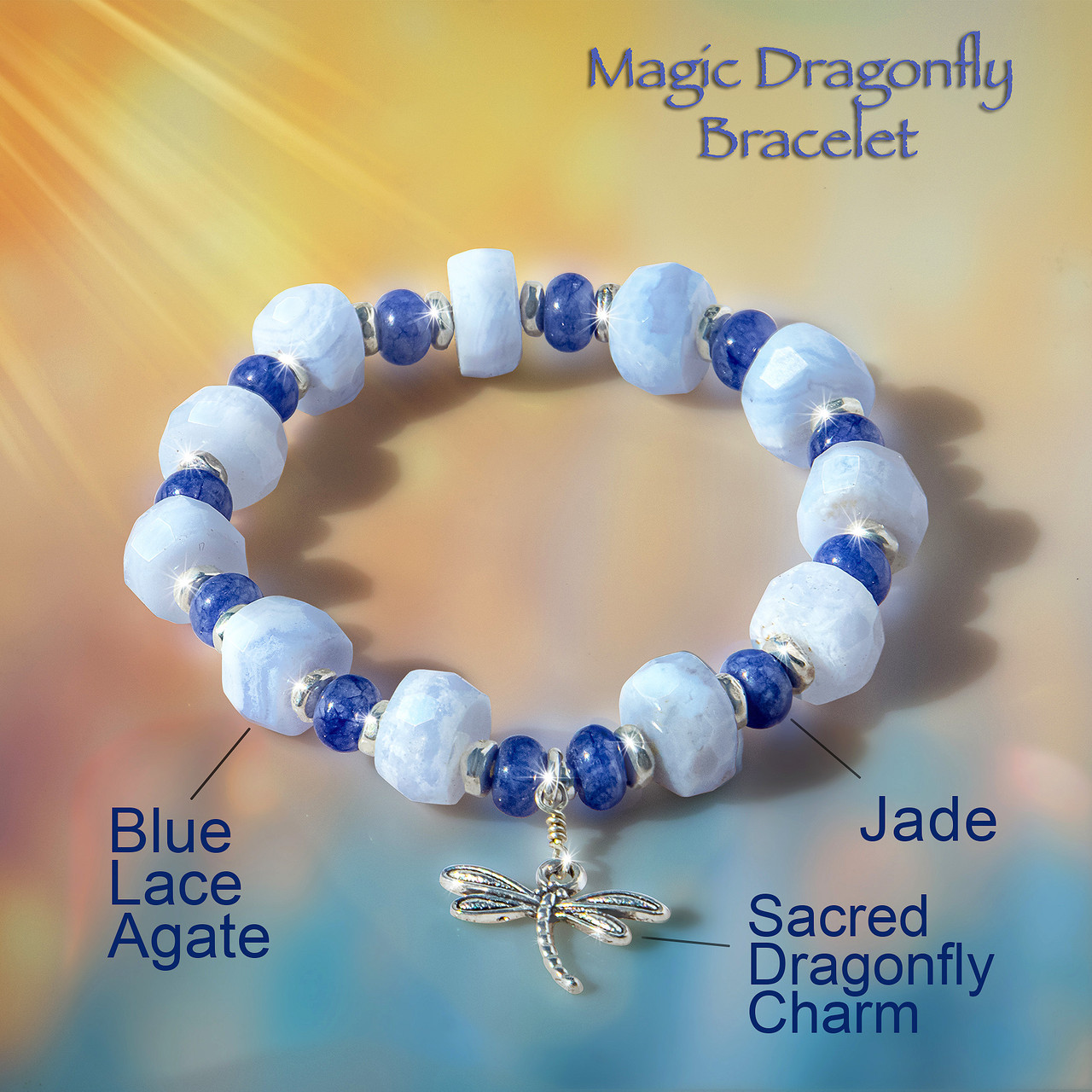 Charmed Craft Blue Birthstone Crystal Dragonfly Charm - Sterling Silver Plated Bead For Bracelets