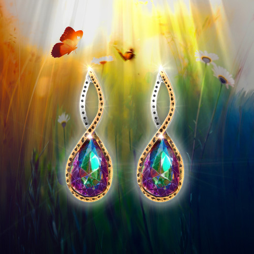 Live Show: Happiness Forever Energy Earrings - "Happy Stone" Mystic Topaz Wrapped In Sacred Celestial Sun Pattern