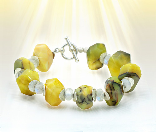 The "Joyful New Life" Yellow Opal Energy Bracelet With Rainbow Moonstone