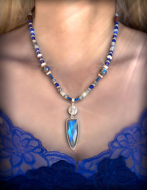 The Northern Lights Necklace  - Amplifies all your spiritual abilities.  Rare blue fire labradorite and lapis.