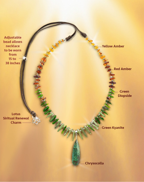 The “Back Into The Light” Stress Recovery Necklace - Spiritually Renewing Chrysocolla, Diopside, Kyanite And Amber