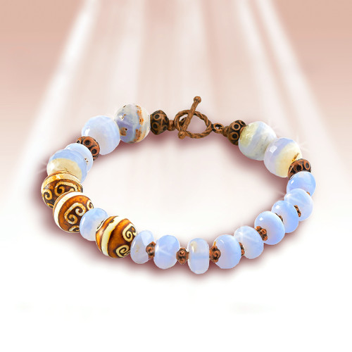 The Great Relationships “Loving Communication” Bracelet - Authentic blue lace agate and Tibetan agate
