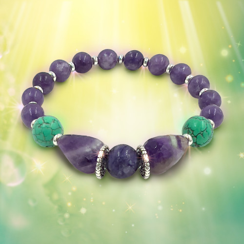 The “No Worries” Bracelet - Helps alleviate the spiritual effects of chronic worry.  Lepidolite, Amethyst, Charoite and Turquoise