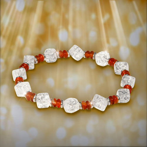 The Heaven & Earth Power Blessing And Mindfulness Bracelet - Crackle Cube Quartz And Red Agate
