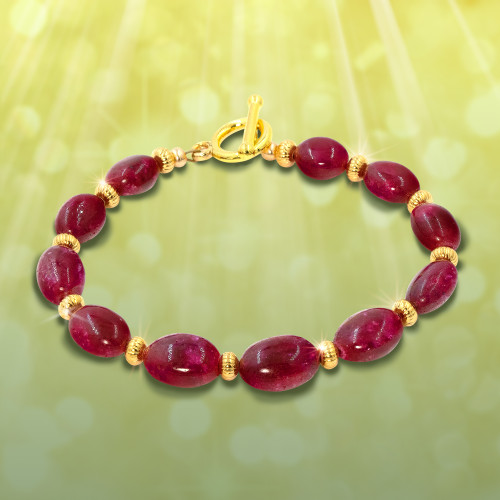 The Ruby "Empowered Woman" Energy Bracelet - Solid 80 Carats Of Authentic Ruby Nuggets. Gold fill and gold plate beads.