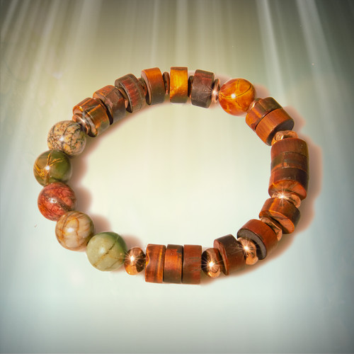 The Calm And Confident Max Performance Bracelet - Unisex. Tiger's eye and red creek jasper for improved athletic and career performance.