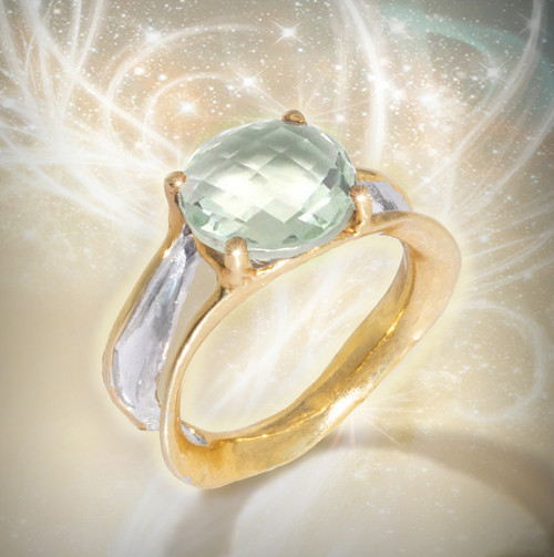  "Spirit Guide Communication"  Ring -  Get the answers you need. Green Prasiolite, Silver And Gold