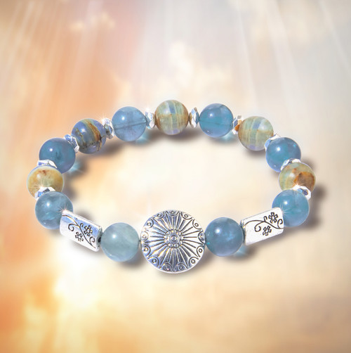  Lemurian Blue Calcite And Blue Fluorite Power Magic Bracelet - A sentient creation that chooses you at the beginning of time.