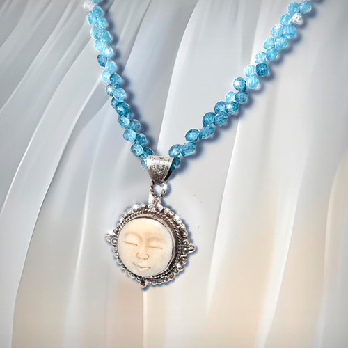The Moon Priestess Empowerment Necklace.  Includes sacred native carved moon talisman, quartz, moonstone and apatite.  