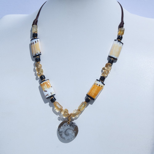 Item M5. Live Show.  The Nautilus Sacred Ocean Necklace. Nautilus, snail shell, citrine.
