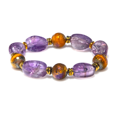 Item J7 - The Psychic Seer's Power Bracelet. Rainbow coated tiger's eye, amethyst and hematite. 