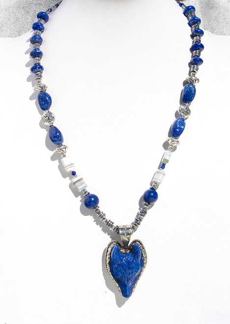 Live Show Item J26 - Wolf Primal Intuition Necklace. Fair Trade Native Carved Wolf Pendant  With Boulder Opal And Lapis