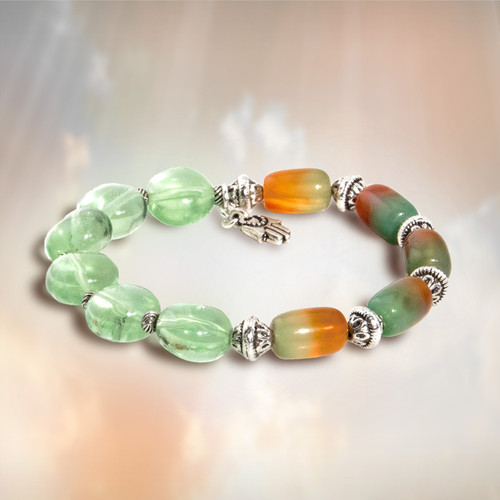 Hamsa Bracelet. The Joy And Happiness Protection Bracelet. Green fluorite and rainbow agate. 