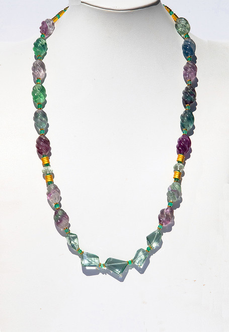 Live Show JL21. The Green Goddess Necklace - Ring Grade Prasiolite, Gold Vermeil, Green Apatite And Fluorite